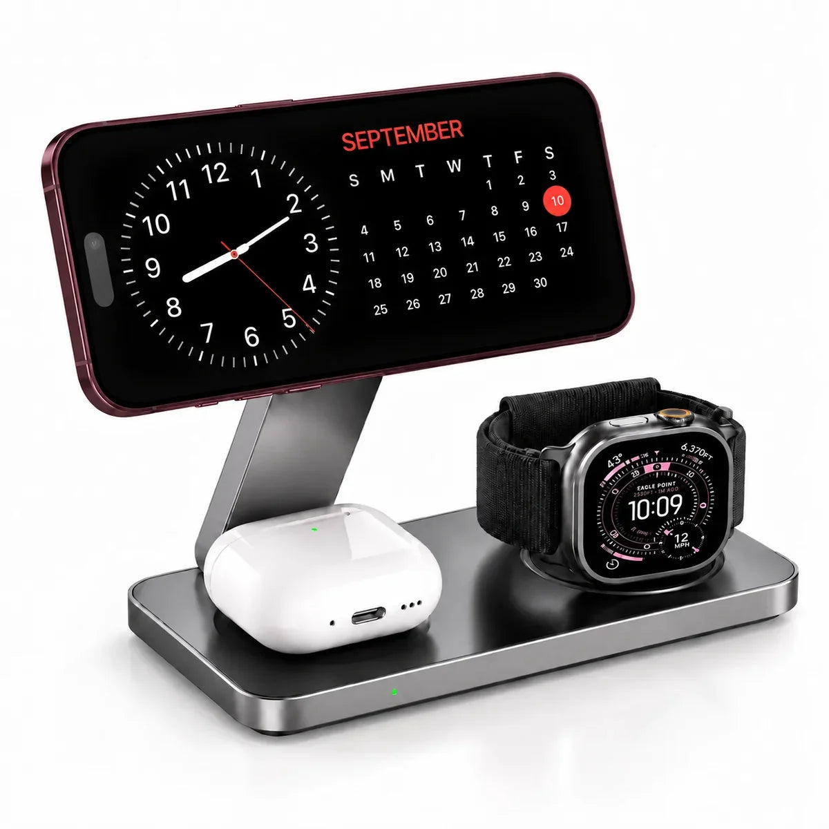 MagFold Base — Cargador 3 en 1 MagSafe (iPhone · Watch · AirPods)