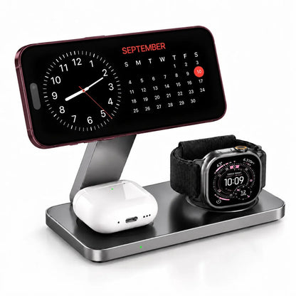 MagFold Base — Cargador 3 en 1 MagSafe (iPhone · Watch · AirPods)