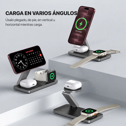 MagFold Base — Cargador 3 en 1 MagSafe (iPhone · Watch · AirPods)