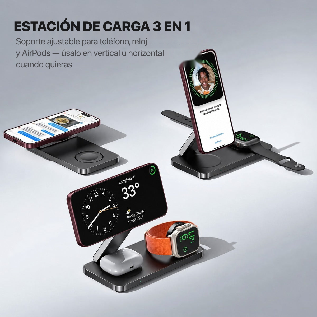 MagFold Base — Cargador 3 en 1 MagSafe (iPhone · Watch · AirPods)