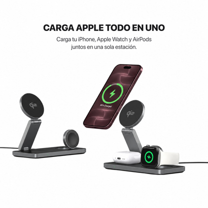 MagFold Base — Cargador 3 en 1 MagSafe (iPhone · Watch · AirPods)