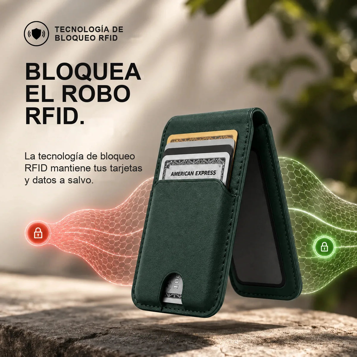 MagWallet — Billetera MagSafe con soporte y bloqueo RFID