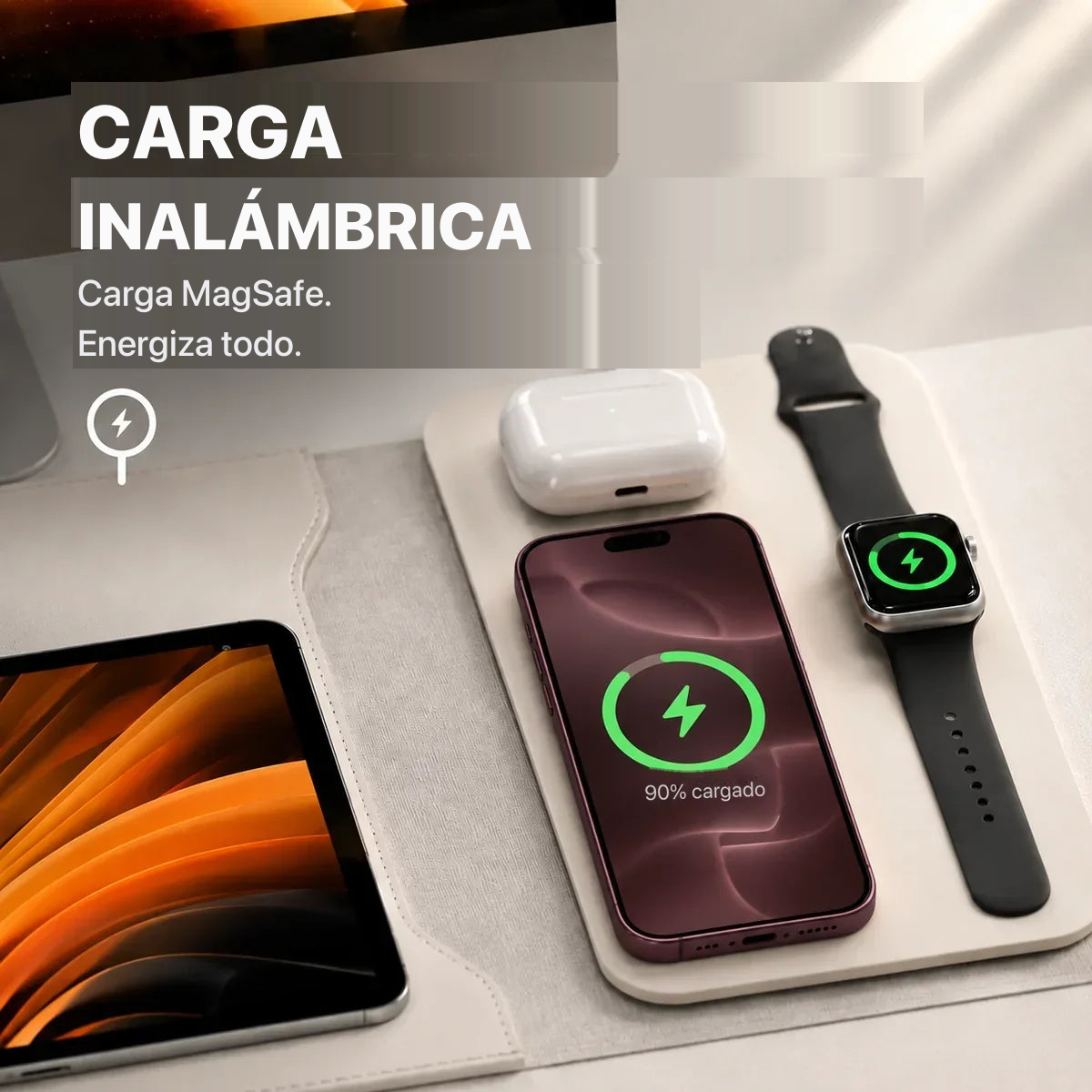 MagDesk Sleeve — Funda Escritorio con Carga Inalámbrica 5-en-1