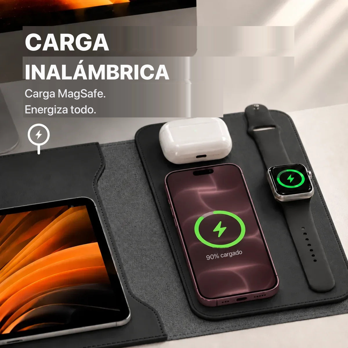 MagDesk Sleeve — Funda Escritorio con Carga Inalámbrica 5-en-1