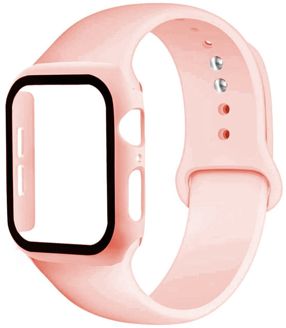 Correa de silicona + protector con vidrio templado para Apple Watch