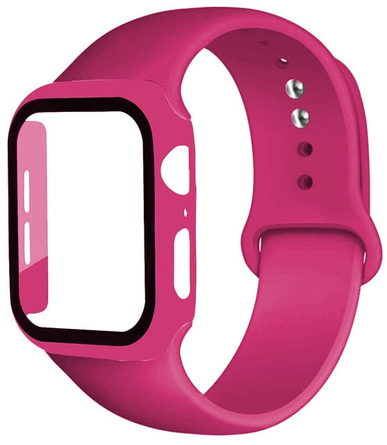 Correa de silicona + protector con vidrio templado para Apple Watch