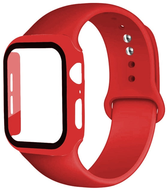 Correa de silicona + protector con vidrio templado para Apple Watch